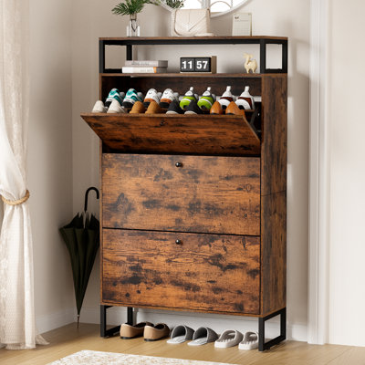 Armoire de rangement pour chaussures 24 paires, unité de rangement de chaussures industrielle avec 3 tiroirs rabattables