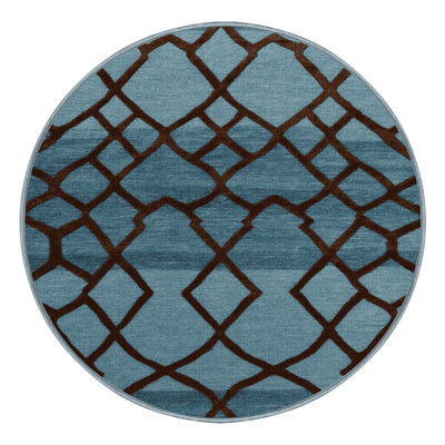 Machine Washable Trellis Blue Area Rug