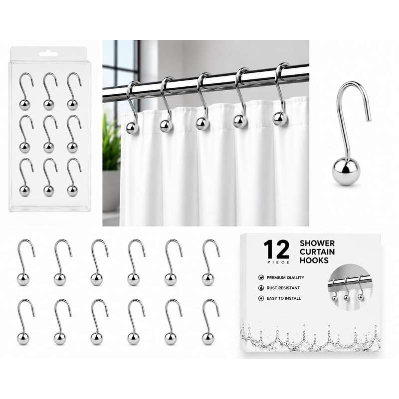 Crochets de rideau de douche ball, Chrome