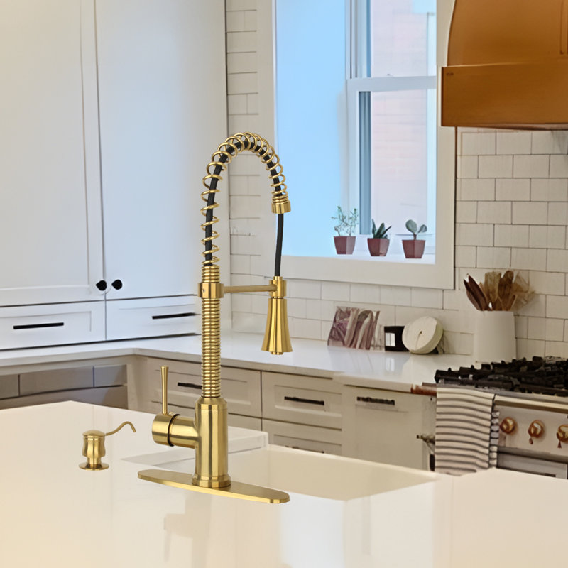Nauxus Pull Down Kitchen Faucet, Brass Gold