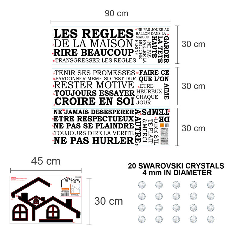 Décalcomanie murale en cristal toit house rules, 59,05" H x 51,1" L