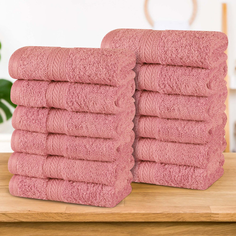 Cotton Plush Soft Highly-Absorbent Heavyweight Luxury Face Towel Washcloth, Blush