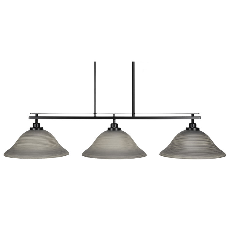 Luminaire pour îlot de cuisine 3 lumières Odyssey au fini noir mat avec verre en lin de 12 po, Gris, Noir mat