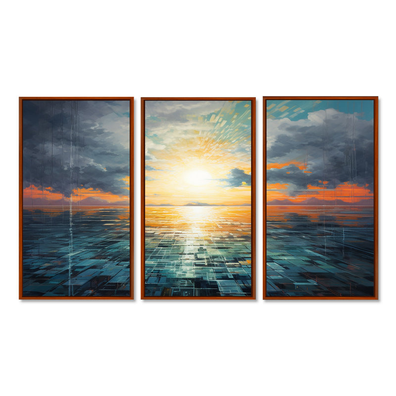 Coriene - Sunset Wall Art Print Set, Brown Floater Framed, 32" H x 48" W x 1" D
