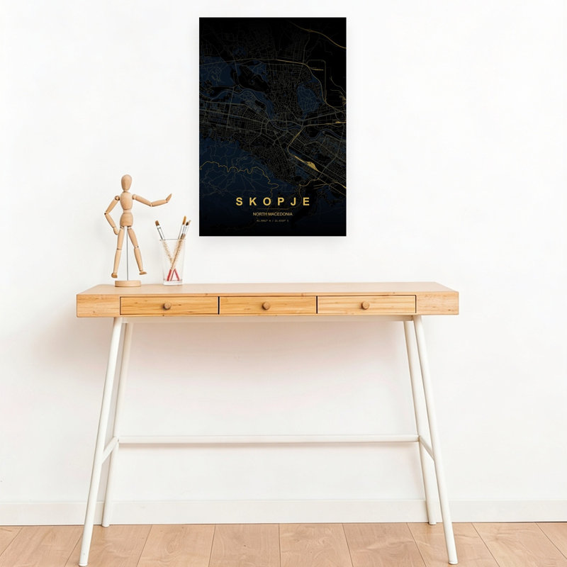 Skopje Night Map Abstract Modern City Wall Art Print 1 Piece Wrapped Canvas Wall Art, 45.72cm H x 30.48cm W