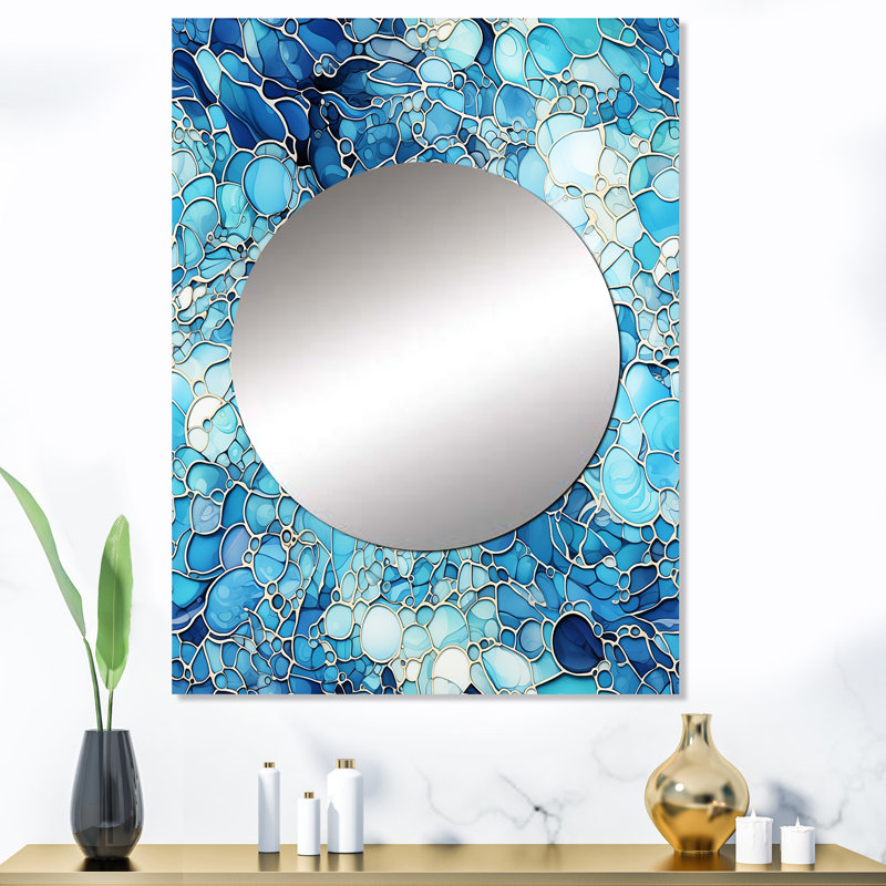 Georgetown océan bleu mosaïque turquoise - miroir unique tropical, botanique, grand miroir mural floral, impression d'art en métal
