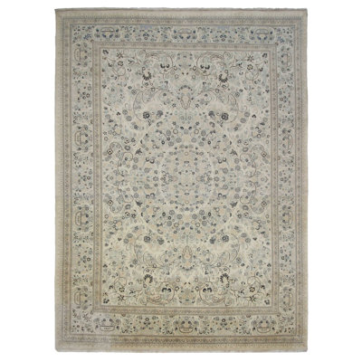 Classic Hand Knotted Ivory /Blue 12x18 Oversize Rug