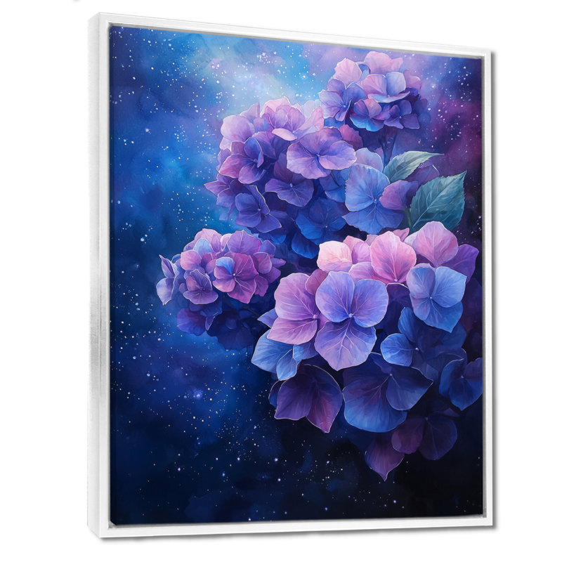 Hydrangea in Space - Hydrangea, reproduction d'art encadrée, Reproduction avec cadre flottant, H 20 po x l 12 po, Blanc