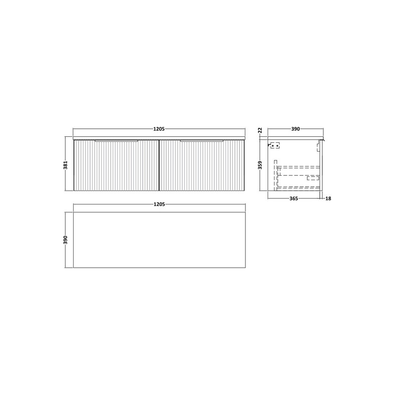 Fluted 121.5cm Double Bathroom Vanity Base Only, Satin Blue
