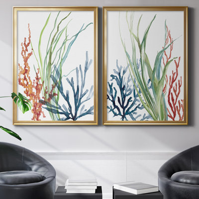 Océan jardin I - ensemble de 2 reproductions d'art encadrées