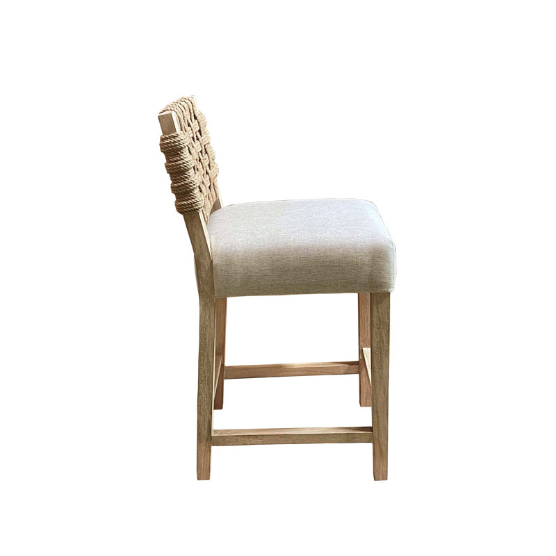 Balyeet Upholstered Counter Stool with Solid Wood Frame, New White Wash