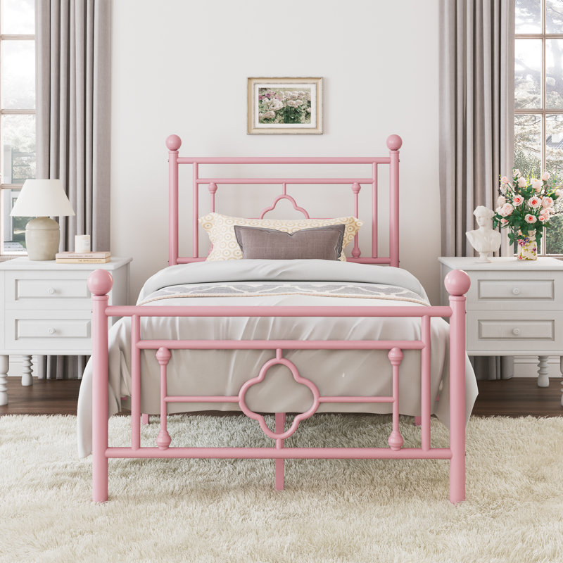 Base de lit plateforme en métal Ajayceon avec tête et pied de lit de style rétro, Simple, Rose