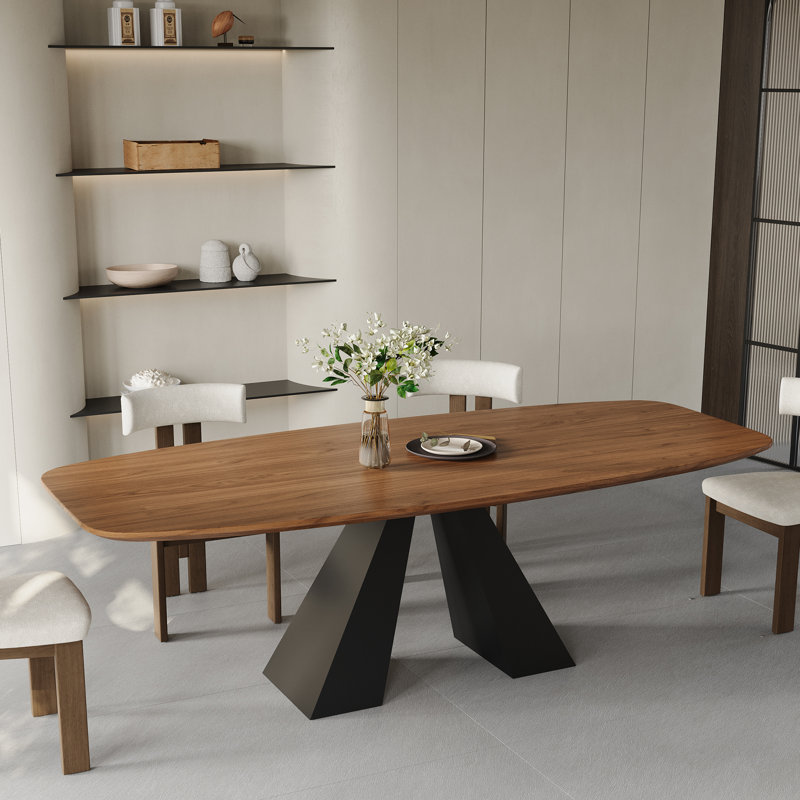86'' Rectangular Dining Table for Dining Room, Kitchen Table with Black Stainless Steel Base