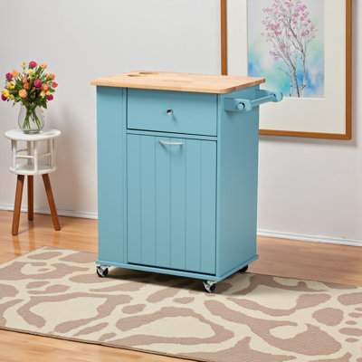Aryssa Modern And Contemporary Sky Blue Finished Wood Kitchen Storage Cart by Hokku Designs