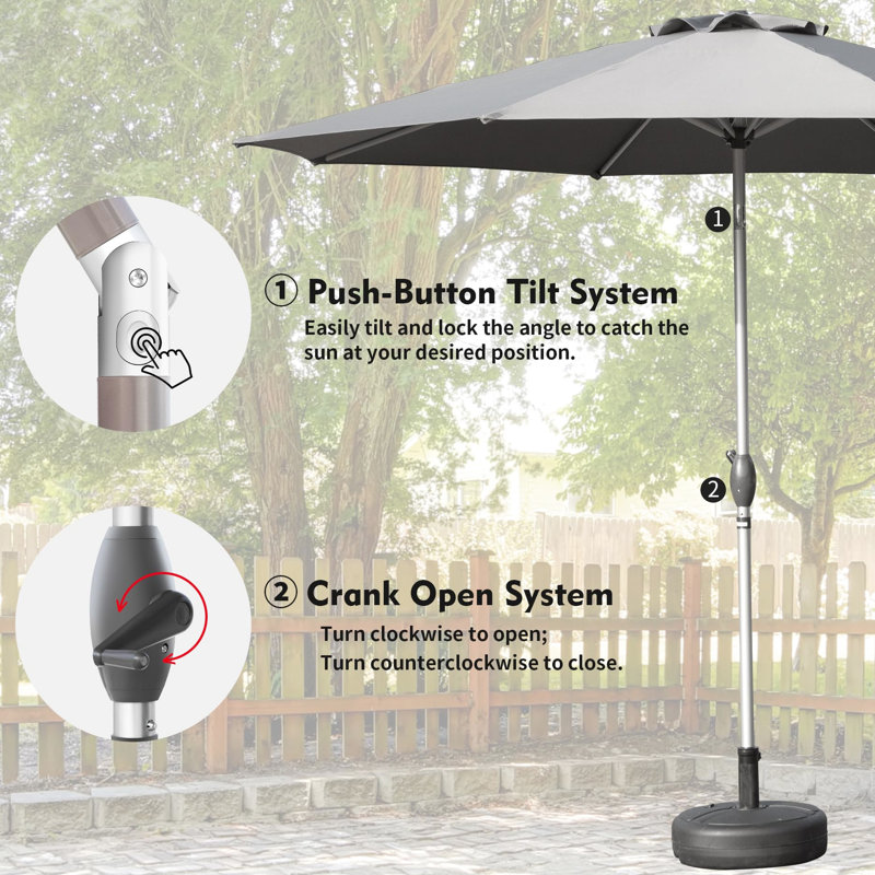 Parasol de patio 10 pi avec tissu élastique et système de manivelle à l'épreuve du vent pour l'extérieur