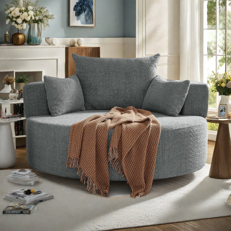 Chunni 360° Swivel Chenille Accent Chair with Removable Pillows, Gray, 35.5'' H x 56.3'' W x 56.3'' D