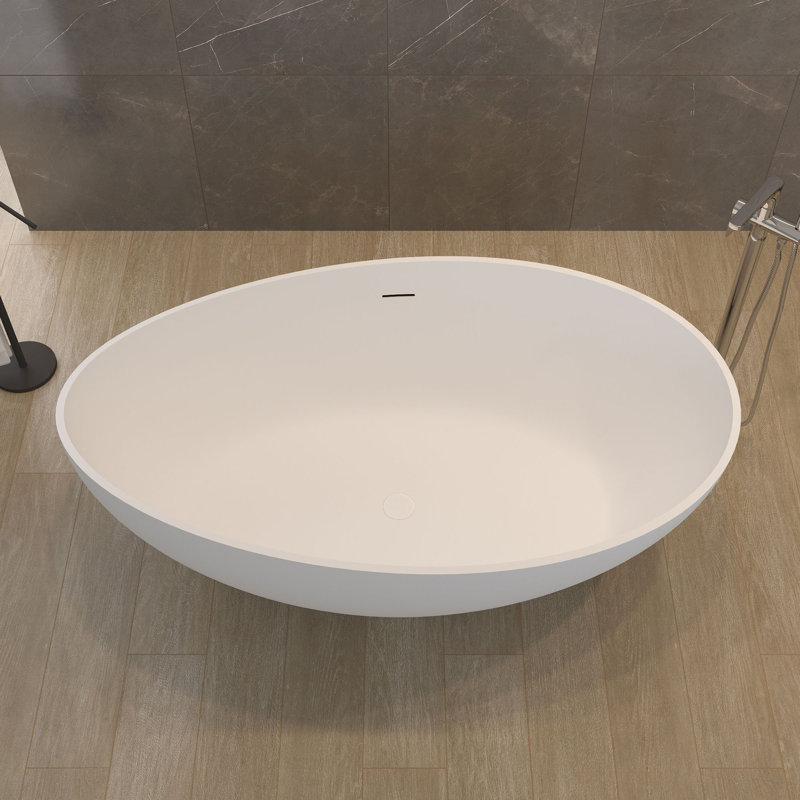 63" x 38" Freestanding Soaking Solid Surface Bathtub with Drain