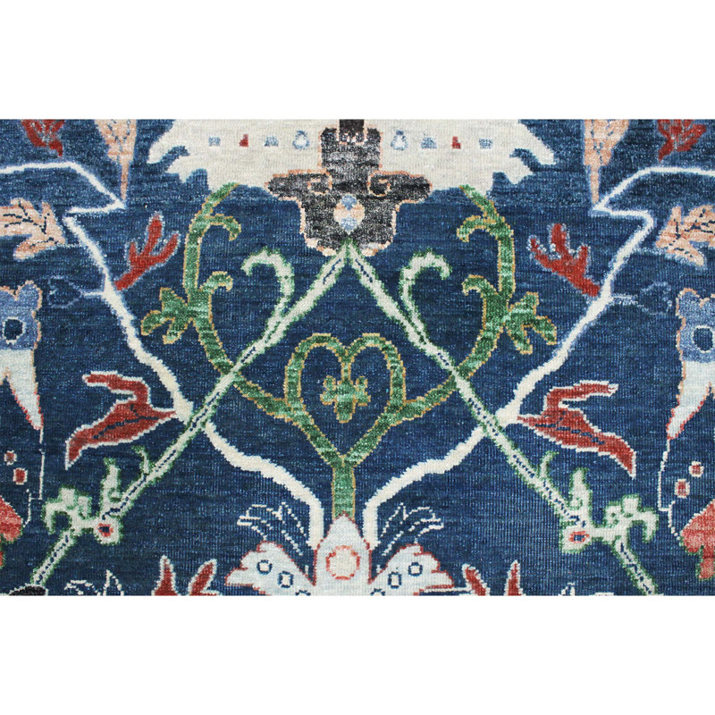 Tapis rectangulaire en laine / viscose noué à la main bleu / crème / rouge, Rectangle 8 pi x 10 pi