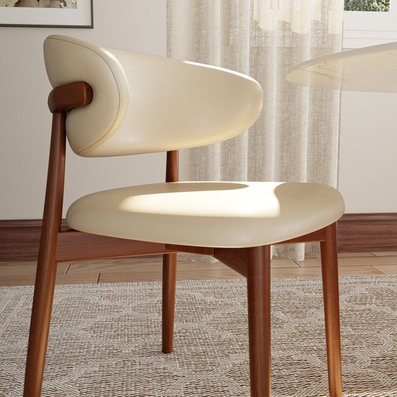 Ikerne Upholstered Side Chair (Set Of 2) White Leather Armless Dining Chairs With Solid Wood Backrest
