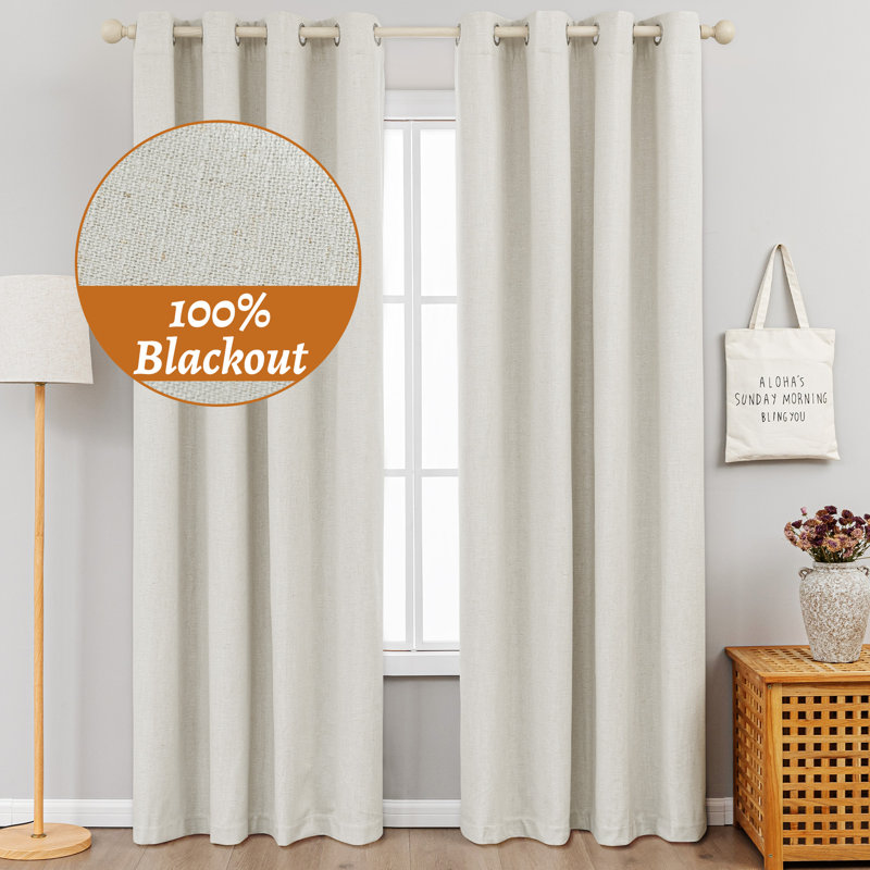 Getrude Linen Blended Max Blackout Grommet Curtain Pair, Linen, 52" W x 108" L