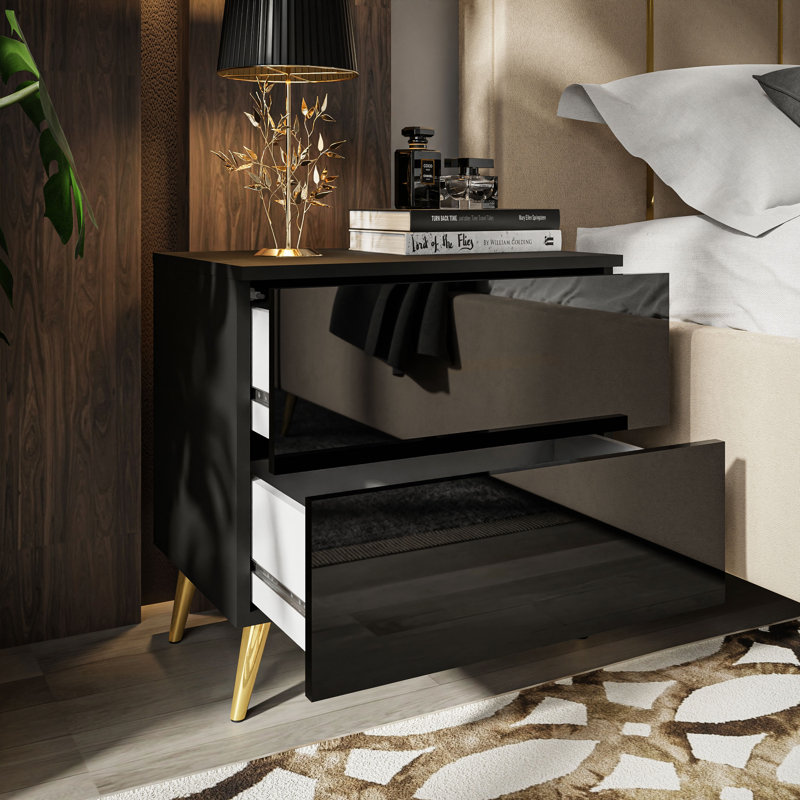 Istanbul 55cm W Bedside Table, Black