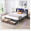 Structure de lit plateforme très grand en métal avec tête de lit en bois et pied de lit USB, station de charge, 2 tiroirs, rangement, lumières DEL, aucun sommier requis, assemblage facile-954775114