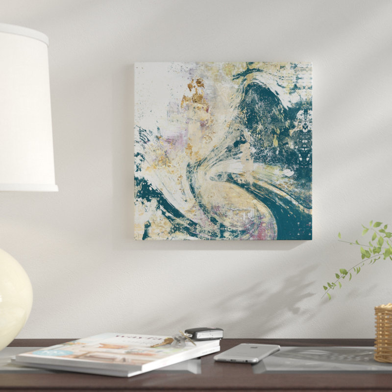 «Teal Aérien», reproduction sur toile, H 37 po x l 37 po x P 1,5 po, Pas de tapis, Toile tendue