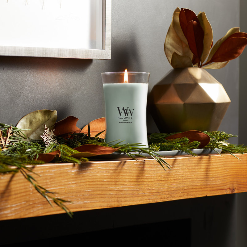 Grande bougie sablier WoodWick® Praline, Bleu spa