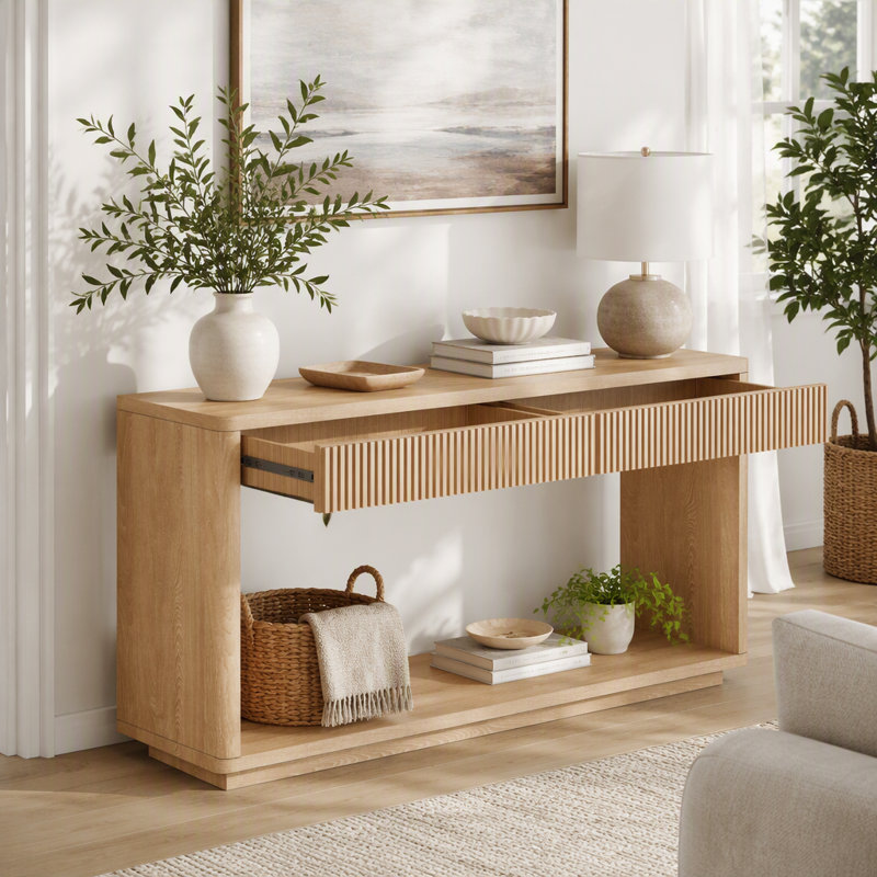 Table d'appoint 60 po à 2 tiroirs 60 po Modern, Bois naturel