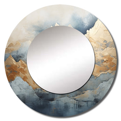 Sarlote Majestic Mountain Peaks IV - Mountains Mirror, Traditional Round Decorative Wall Mirror, Printed Metal Art