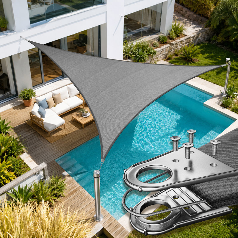 Amgo personnalisable Triangle Super Ring Sun Shade Sail 260 g / m² robuste, Gris, 30 pi x 34 pi x 45,34 pi