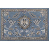 Greer Hand Tufted Wool Floral/Oriental Area Rug in Denim/Brown/Cream/Tan/Teal