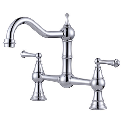 Heritage Brass Bridge Kitchen Faucet with Sprayer, 4 Hole Kitchen Faucet 2 Handle, 8 Inch Centerset Faucet for Kitchen Sinks