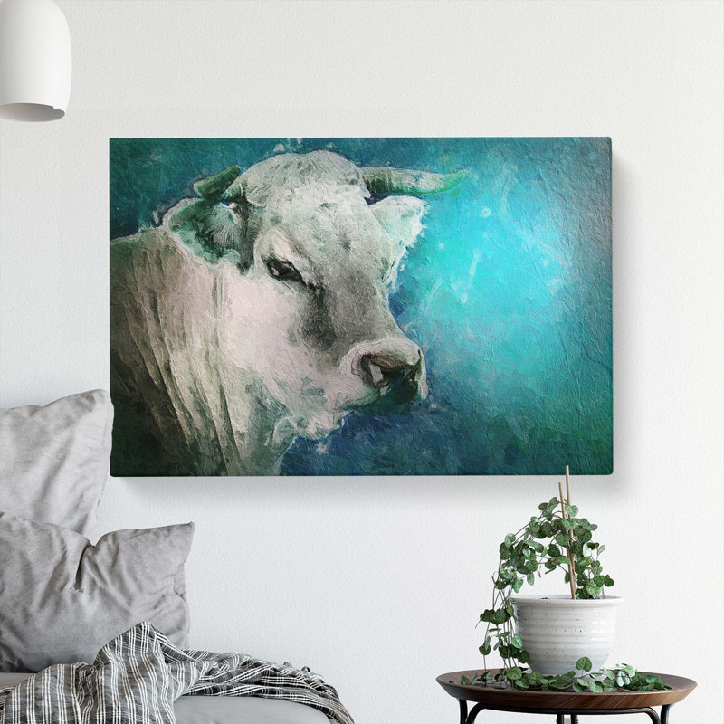 Cow In The Meadow With Blue Light - Wrapped Canvas, 50cm H x 76cm W x 3cm D