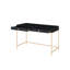 Élégant bureau rectangulaire noir avec finition ultrabrillante et 2 tiroirs, revêtement de sol en bois à la mode de 25 po plaqué or