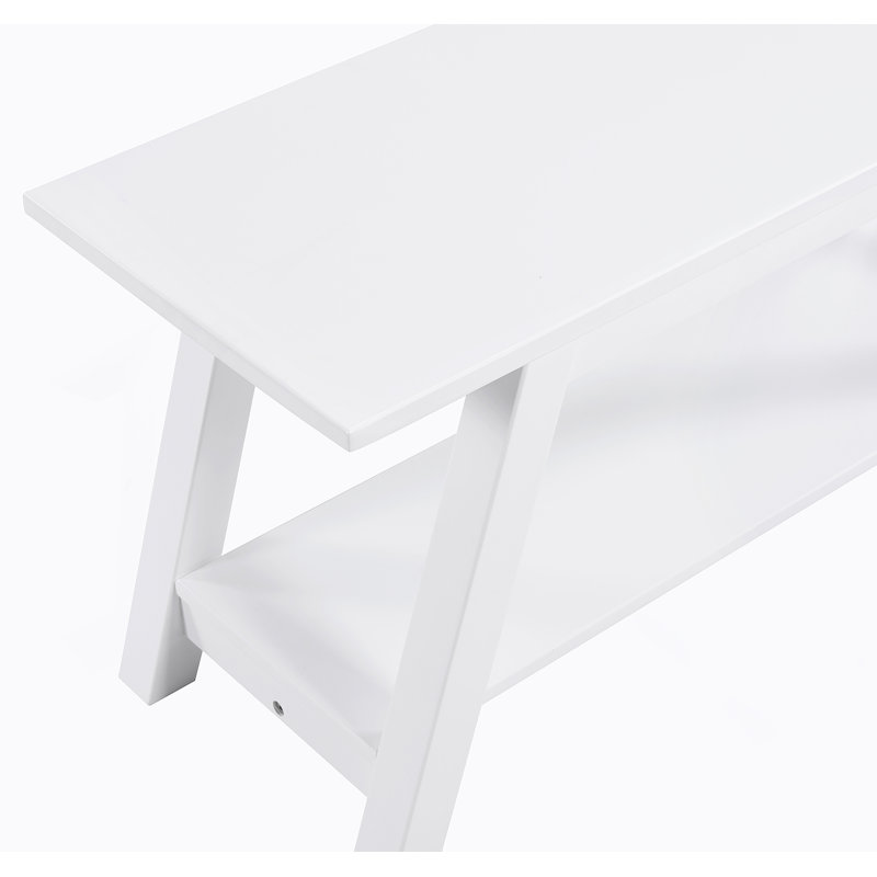 Banc en bois massif avec tablette, blanc