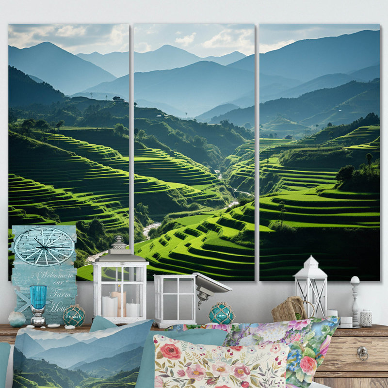 «Vietnamien riz terrasse champ I» sur toile, 3 pièces, H 28 po x l 36 po x P 1 po