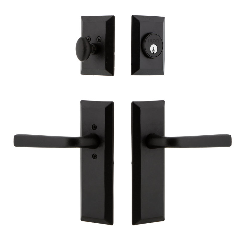 Ageless Iron Keep Plate Entry Set with Single Cylinder Deadbolt and Lance Lever, 2.375, Right