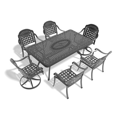 7-Piece All-Weather Cast Aluminum Dining Set, Include 2 Swivel Chairs,4 Dining Chairs And Rectangular Table With Black Frame(Same Sku:W1710S00377)