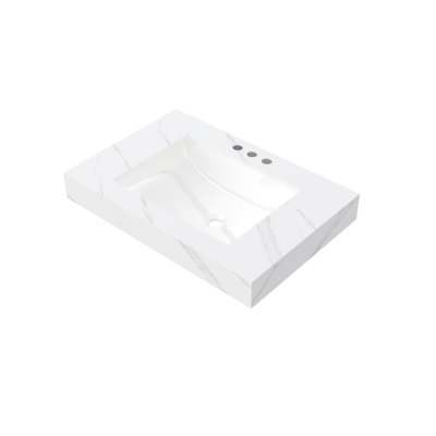 30" Muri Carrara White Sintered Stone Countertop And Undermount Ceramic Basin With Three Standard Pre-drilled Faucet Holes, No Cabinet, No Faucet And Sink Cover