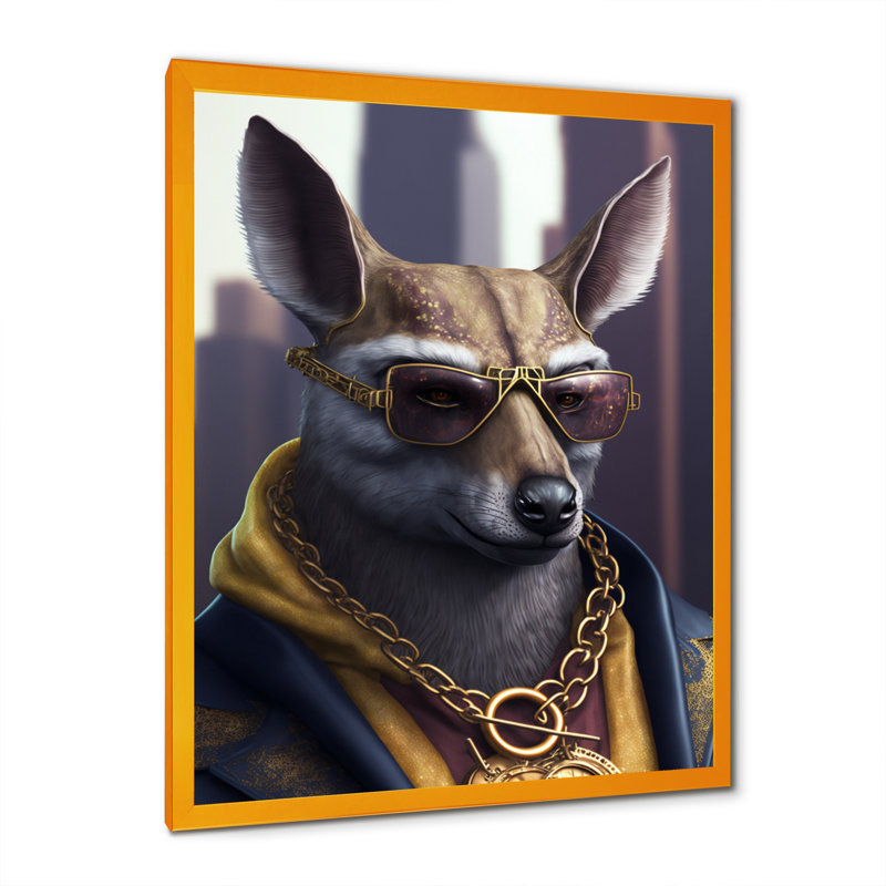 «Kangaroo Gangster in NYC», impression sur toile, Impression dorée sur toile encadrée, H 40 po x l 30 po x P 1,5 po