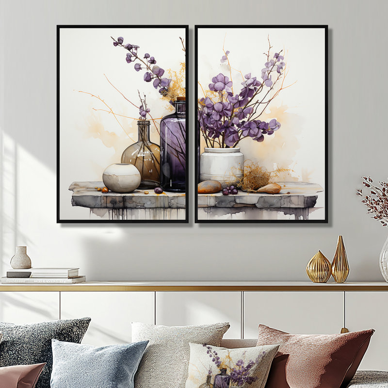 Mauve, beige, minimalisme, équilibre et contraste - art mural moderne, H 36 po x l 48 po, Impression encadrée flottante, Noir