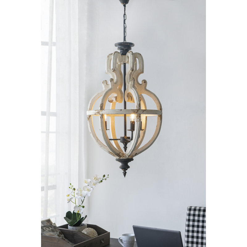 4 - Light Wood Lantern Geometric Chandelier