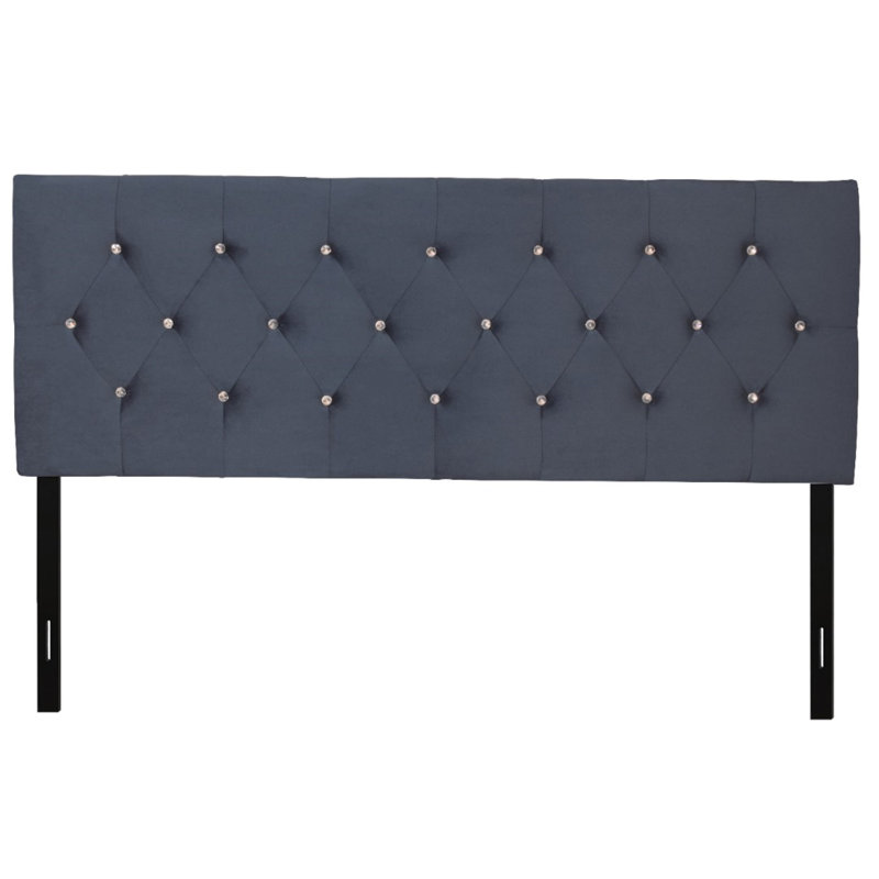 Tête de lit tapissier en velours Ameer, Velours bleu, Double