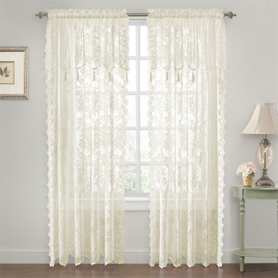 Panneau de rideau poche semi-transparent floral en dentelle Roxann Elegance