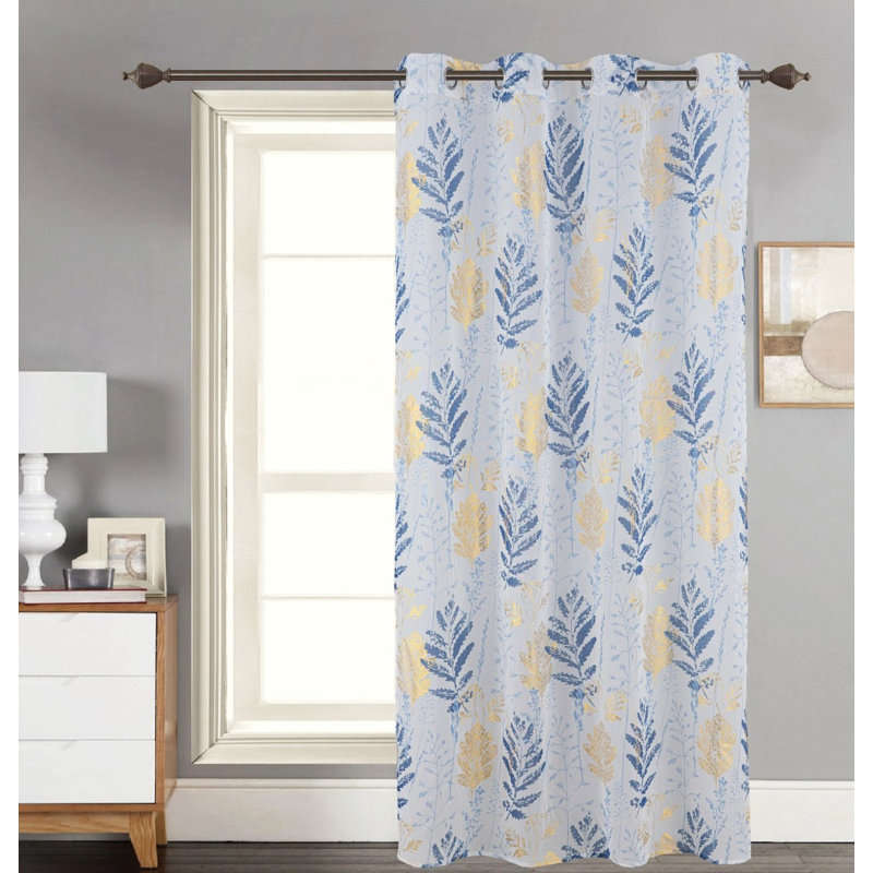 (54x63") Sheer Ring Panel-Blue/Metallic Gold, 54" W x 63" L, Gold