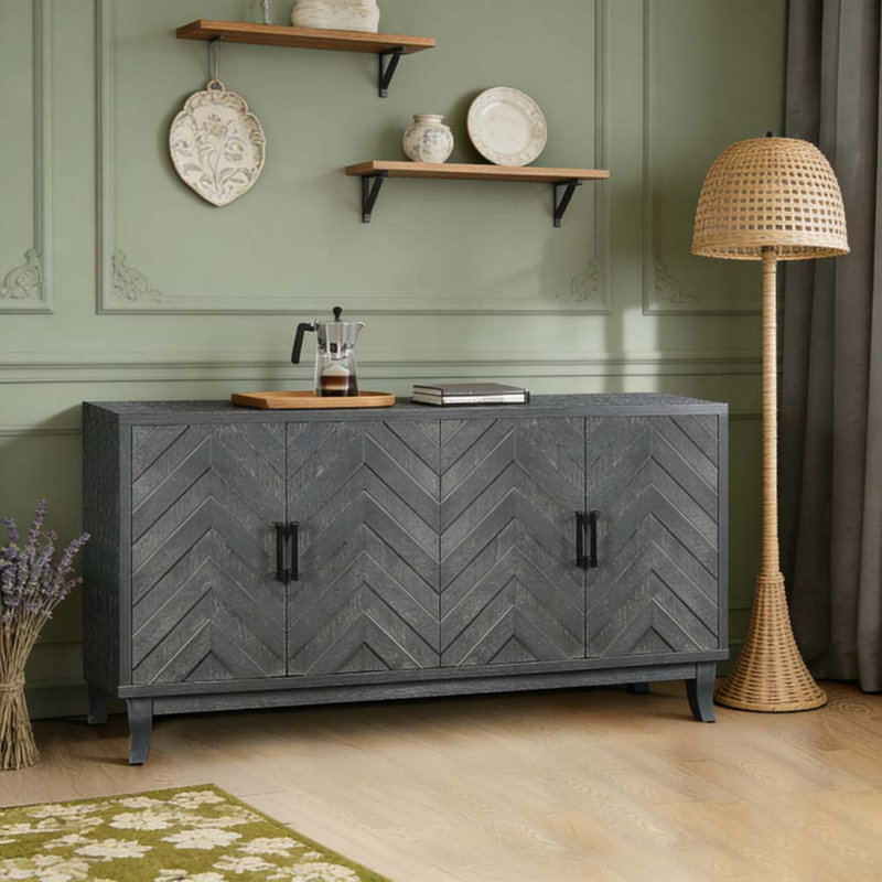 Buffet de rangement en bois laqué à 4 portes de style rétro