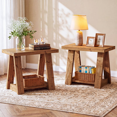 Solid Wood Top Sloped Side Table Set