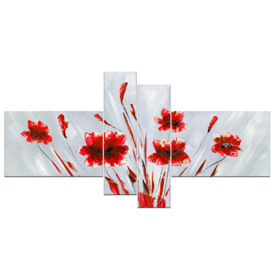 Ensemble de 4 impressions sur toiles tendues à motif floral vif rouge