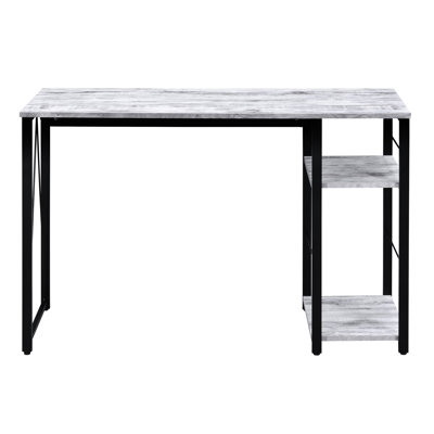 Bureau d'écriture antique blanc et noir avec 2 tablettes spacieuses à surface rectangulaire industrielle de couleur grise